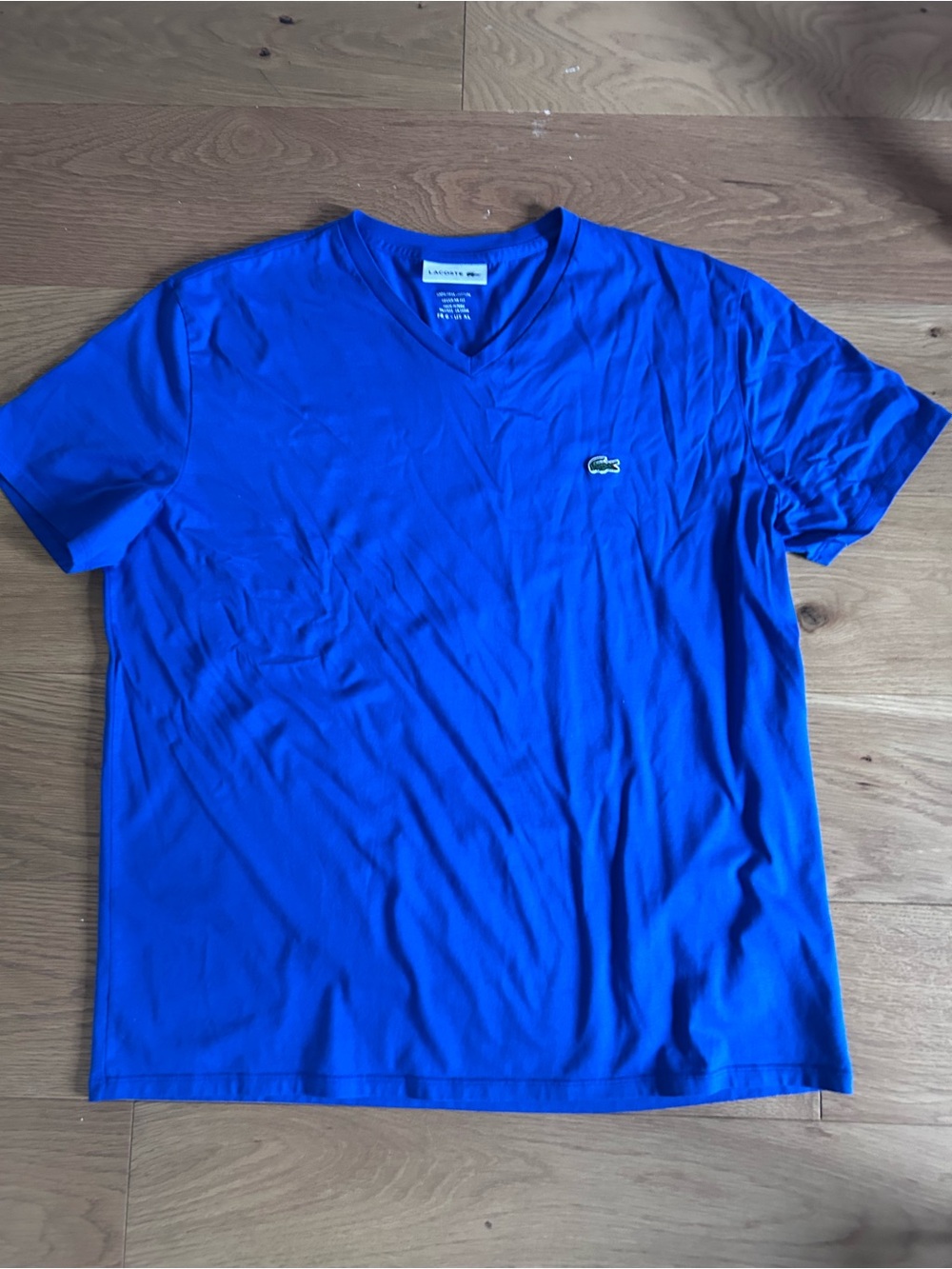 Lacoste Men's V-Neck Tee in Bright Blue with Crocodile Logo